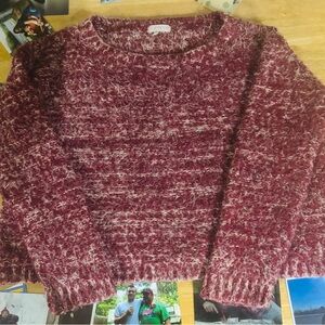 1. State Marled Wine and Cream Crewneck Sweater